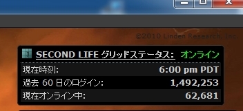 SecondLife Online数 2010-04-02金曜日 日本時間　am10時の人数