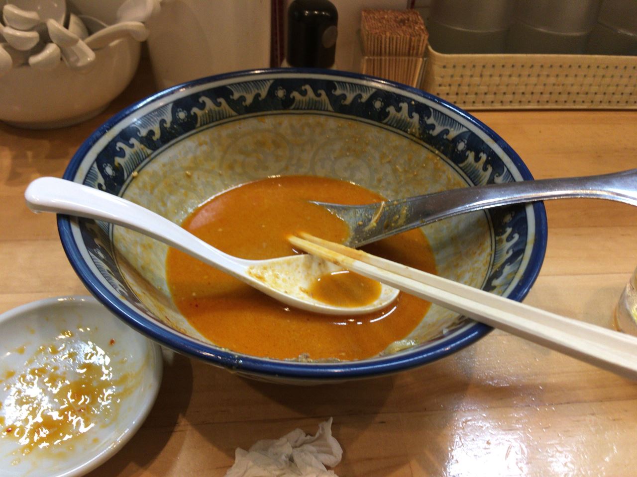 食べ終えた丼：四川担々麺900円ラーメンソレナリ