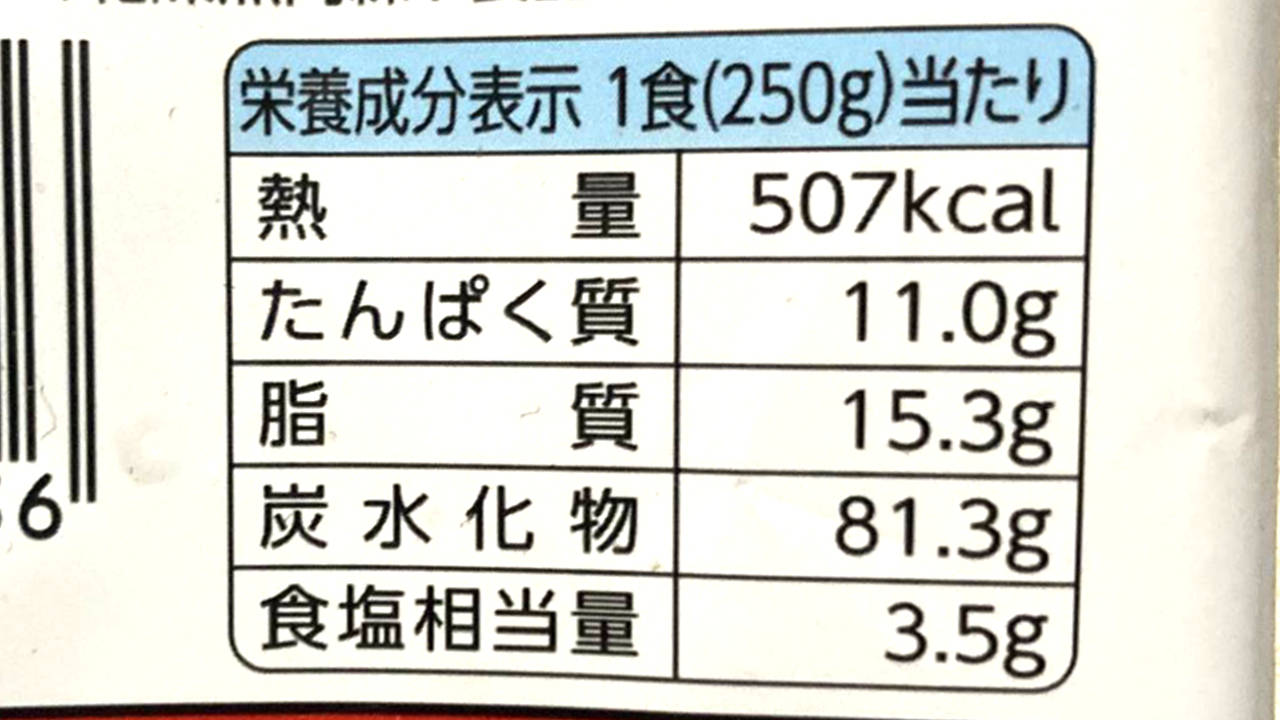 冷凍 日清カップヌードル 海鮮炒飯 シーフード 食べきりサイズ 250gの栄養成分表示