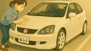 EP3シビックタイプRを洗車する妻