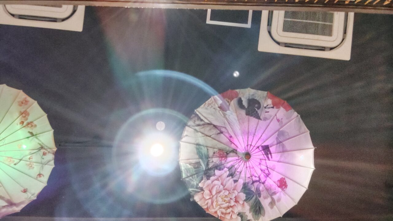 天井を見上げりゃ傘 これは異空間