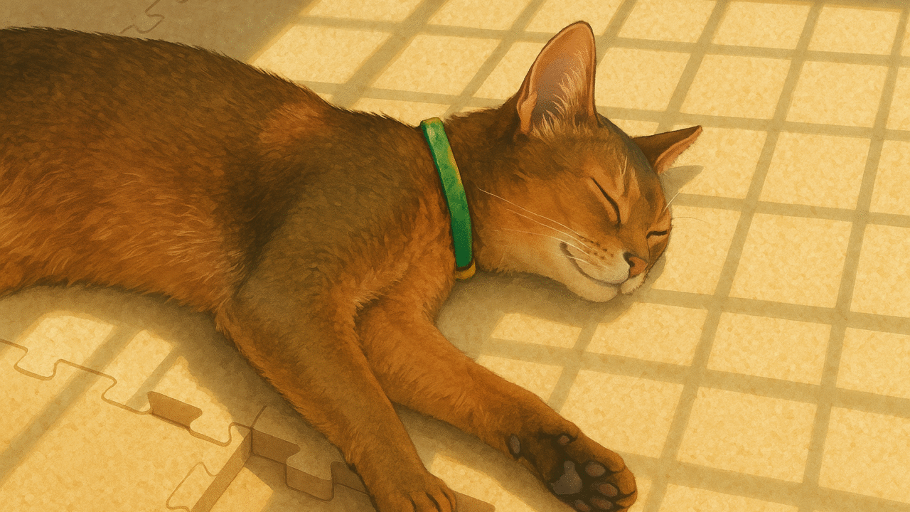 日向ぼっこするアビシニアンのイラスト