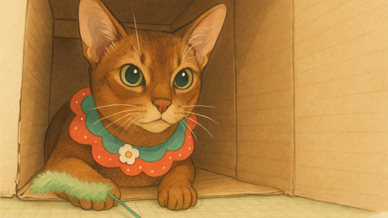 段ボールとアビシニアン