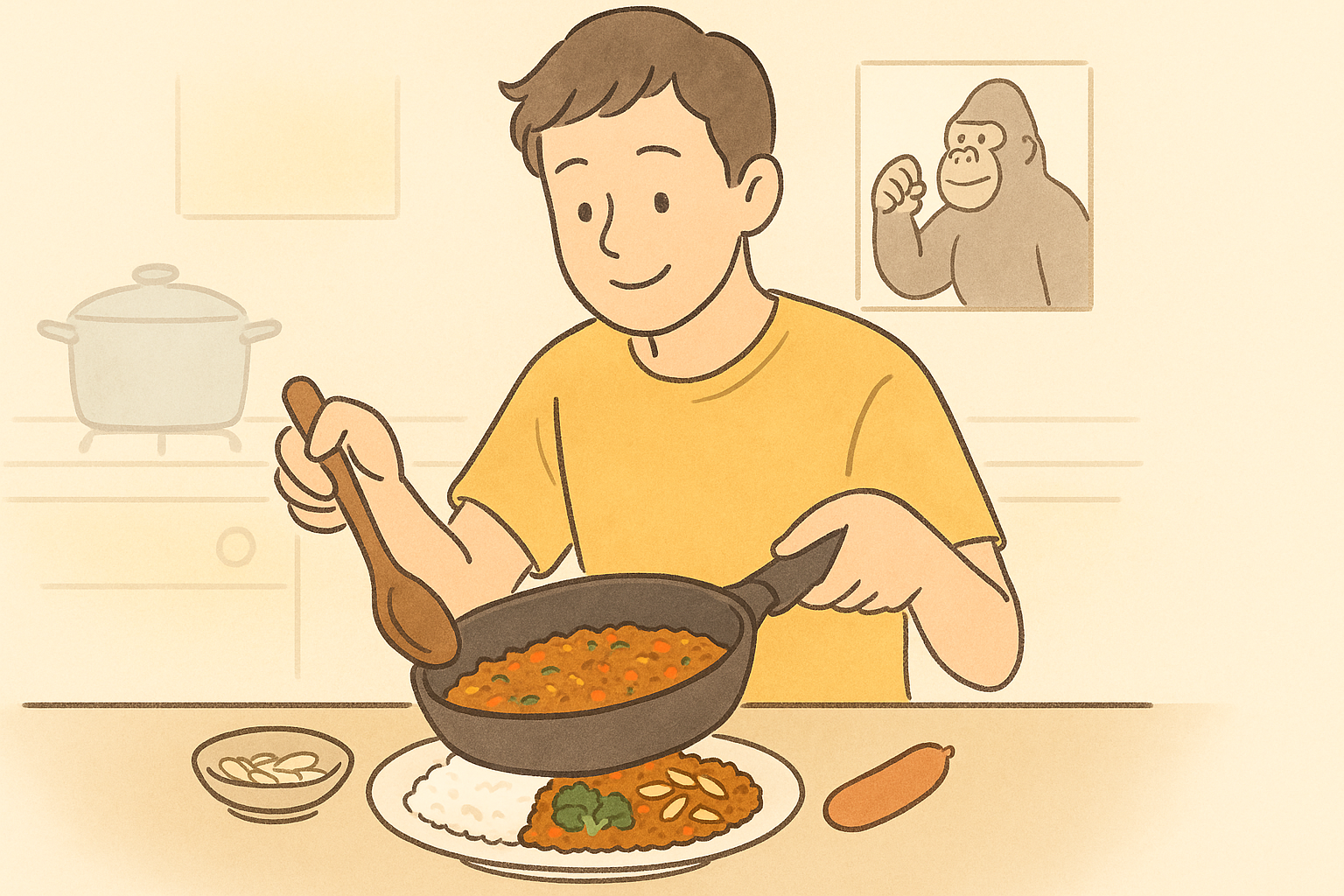 ヨシケイとゴリラのひとつまみフライパン