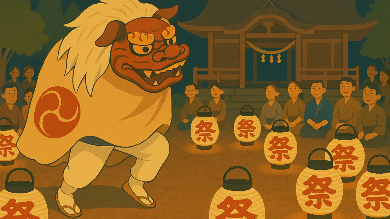 宇佐八幡宮の秋季例大祭の獅子舞のイラスト
